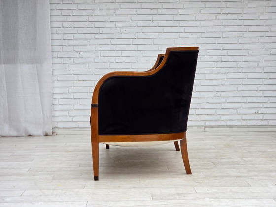 Image 1 of 1950s, Danish art deco 2-seater sofa, ash wood, furniture velour.