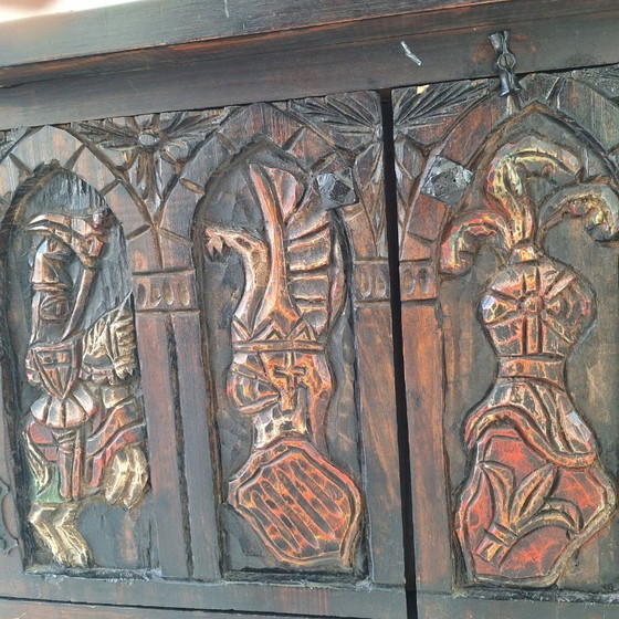 Image 1 of Arts of México Spaans-koloniale gesneden en beschilderde console/dressoir, jaren 1940-1950