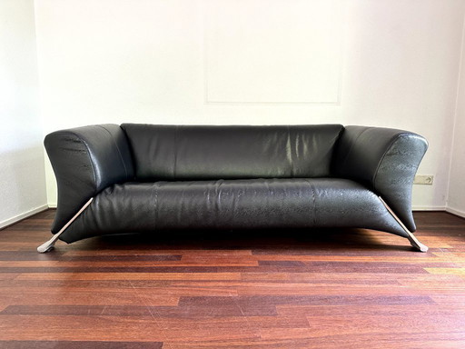 Divano di design a 3 posti Rolf Benz 322 Club Sofa in pelle nera