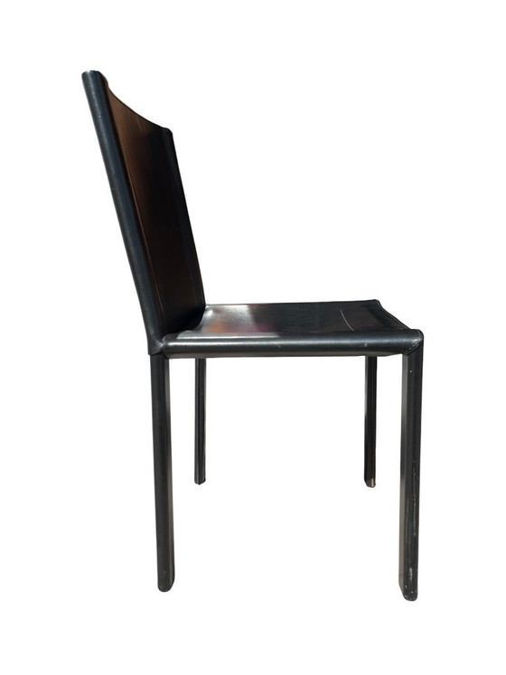 Image 1 of 6 schwarze Leder-Esszimmerstühle Carol von Carlo Bartoli für Matteo Grassi