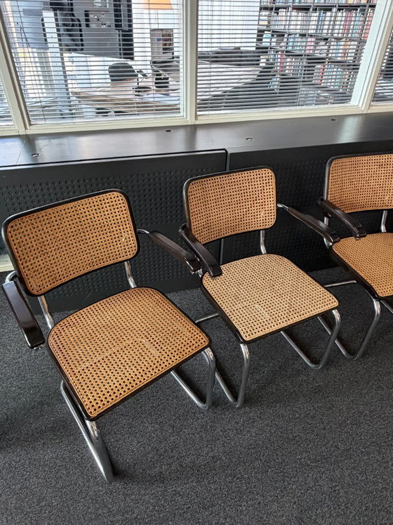 Image 1 of 6x - Originele Vintage Thonet Stoelen S 64 V - Marcel Breuer Met Armleuningen