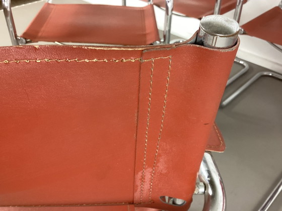 6 Vintage Mart Stam S34 Slede Design Stoelen Seventies – Eetkamerstoelen, polished steel, Leather (photo 7 of 11)