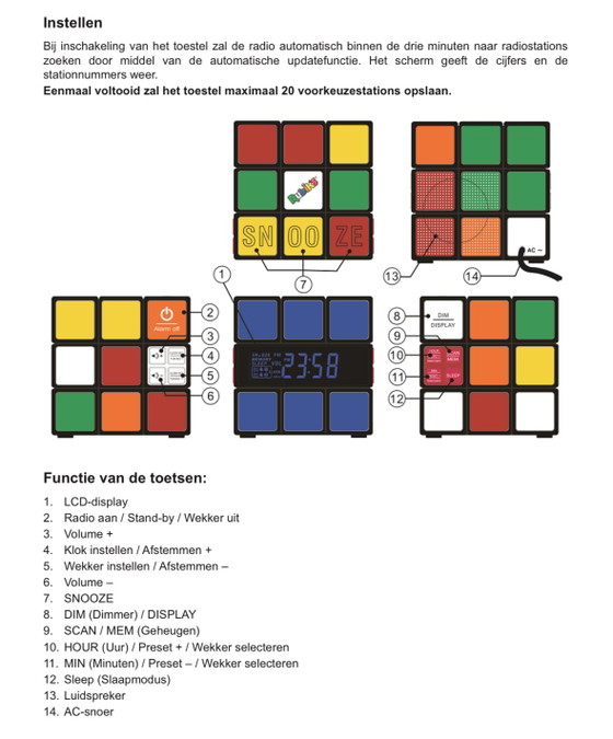 Designer-Radiowecker - Rubik's (Original) – bigben, Uhren, Plastic, Vintage (photo 10 of 10)