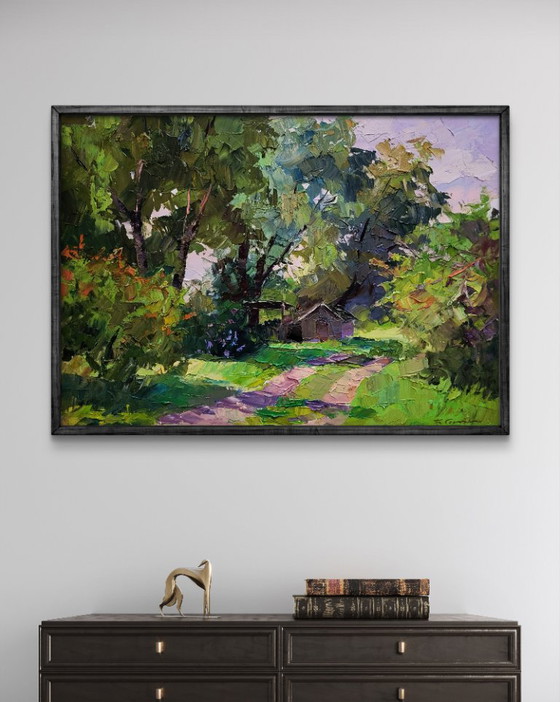 Original Oil Painting Rural Landscape Nature Green Leaves Of Spring – Paintings & Drawings, Canvas (photo 2 of 7)
