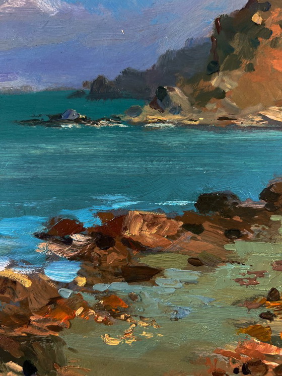 Original Oil Painting Seascape Coast with a Lighthouse – Paintings & Drawings, Mdf (photo 6 of 9)