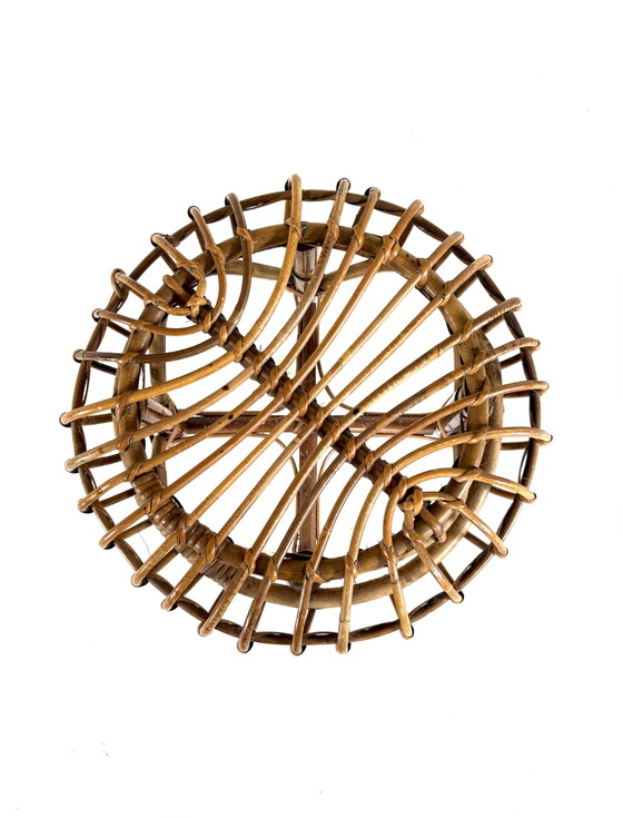 Image 1 of Set van 2 rotan krukjes, Frankrijk ‘70
