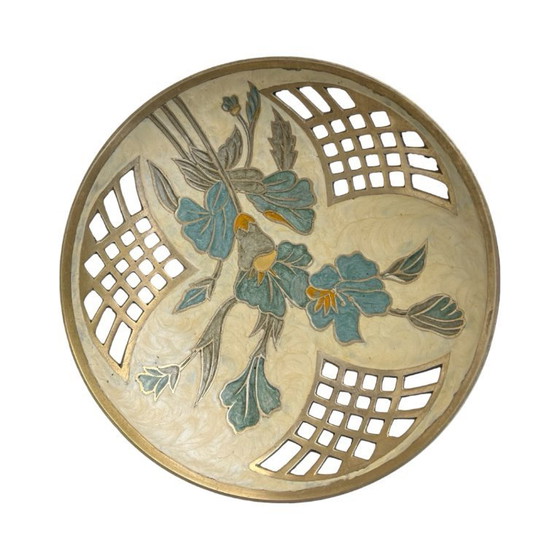 Image 1 of Plat en laiton peint à la main, France, années 1960.