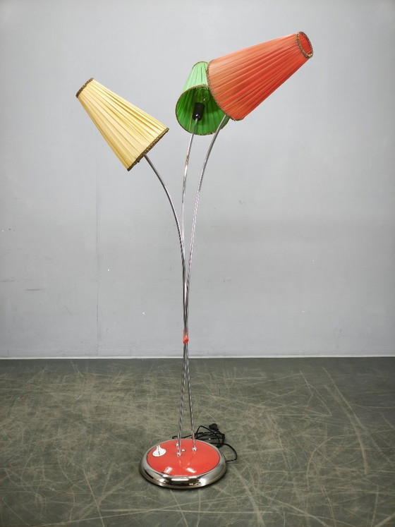 Image 1 of Rare lampadaire allemand à trois lumières réglables, années 1960