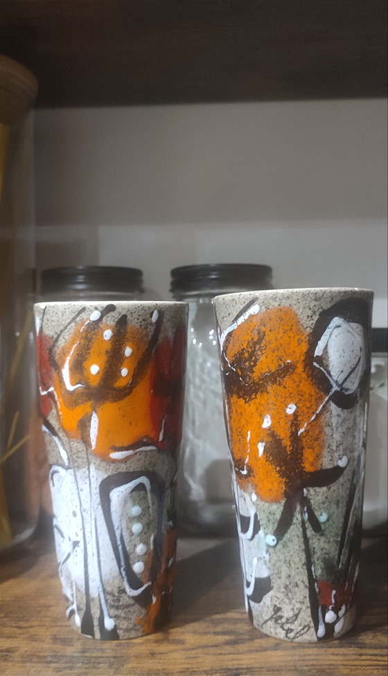 Image 1 of Pair of signed and numbered vintage ceramic mugs