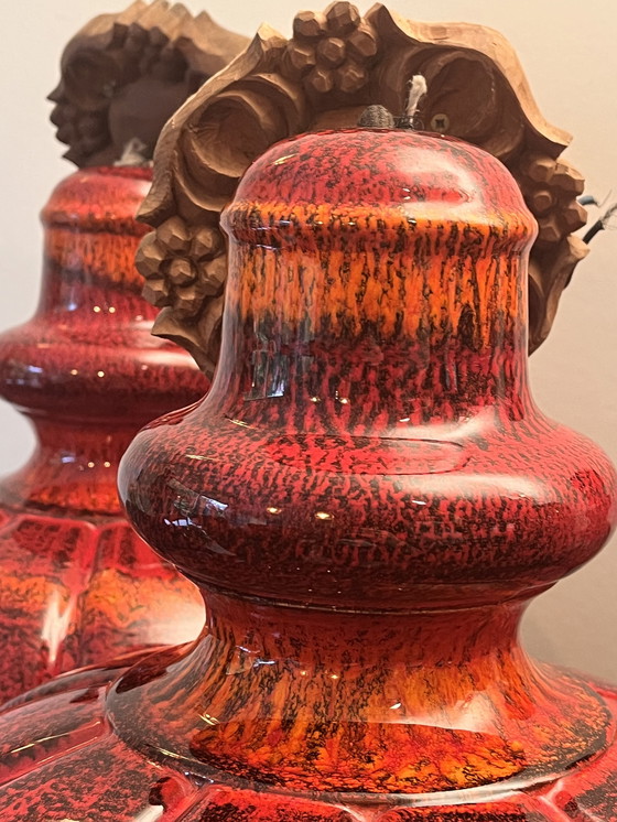 Image 1 of 3 lámparas colgantes de cerámica roja, cerámica de Alemania Occidental, años 60/70