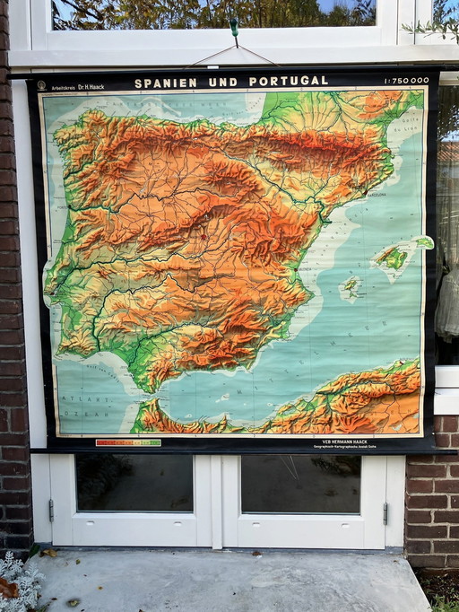 XXL Vintage wall map Spain Portugal Working Group H.Haack