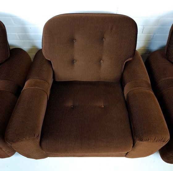 3 poltrone reclinabili vintage in velluto a coste marrone, anni '70 – Textile (photo 7 of 10)