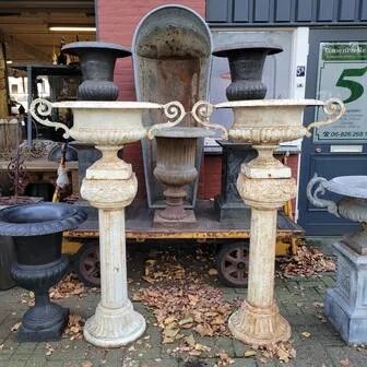 2x Vaso per piante in ghisa con manici su colonna romana, Vasi per piante, Ferro, Beige, Vintage (foto 11 di 11)