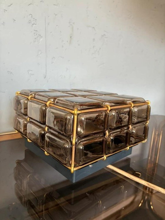 Limburg BOOM Ceiling Lamp, Smoked Glass Brass Light 1960s, Glashütte Limburg, Ceiling lights, Metal, Grey (photo 4 of 8)