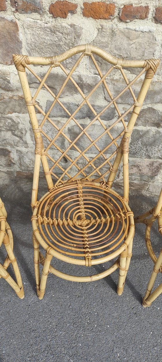Image 1 of Set di 4 sedie in rattan Louis Sognot
