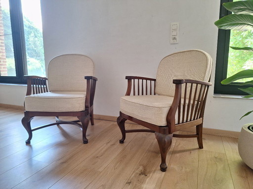 2x Fauteuil en acajou avec peinture ancienne
