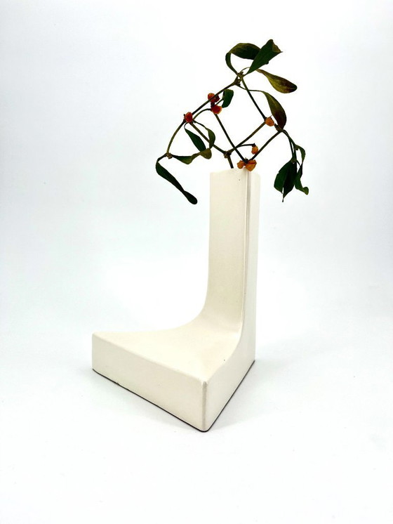 Image 1 of Vintage White Ceramic Geometric Vase by Parravicini, Italy 1970