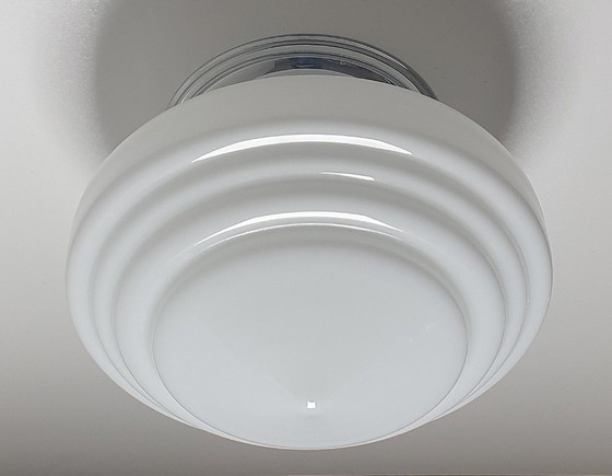 Large Art Deco Ceiling light in very good condition – Chrome, Glass (photo 10 of 19)