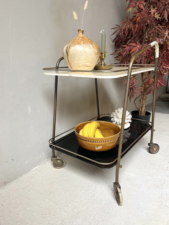 Image 1 of Serving trolley bar cart 1950s/60s with glass shelves