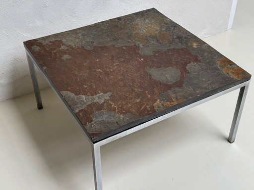 Mid-Century coffee table with stone top and chrome base