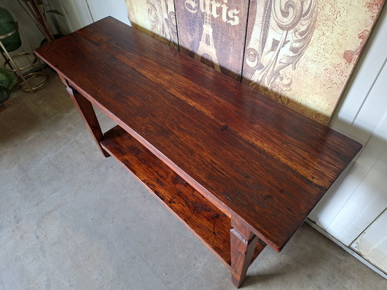 Image 1 of Teakhouten sidetable, wandtafel console  afm: 140x45cm en 77cm hoog.

