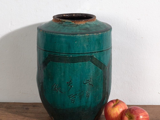 Antique green glazed ceramic vase (c.1820) #35 (photo 2 of 40)