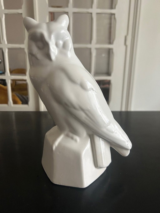 white ceramic owl