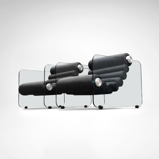 Image 1 of Hyaline leather and glass armchair by Fabio Lenci for Comfortline Italy 1960s, set of 2