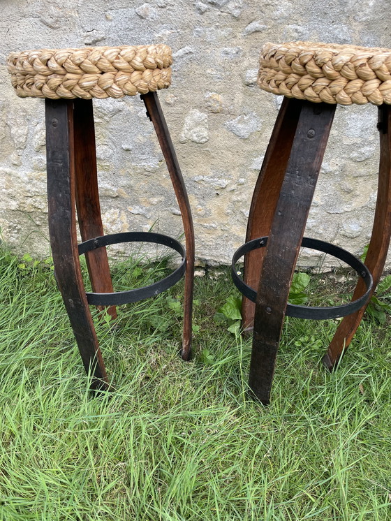 Image 1 of Bar e sgabello in rattan attribuiti ad Audoux e Minet