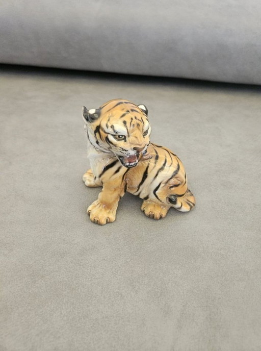 Tijgerbeeldje van porselein door Ronzan, Italië, ~1950