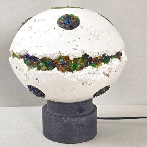 Vintage-Tischlampe im UFO-Planeten-Design aus den 1970er Jahren aus Gips und Glas