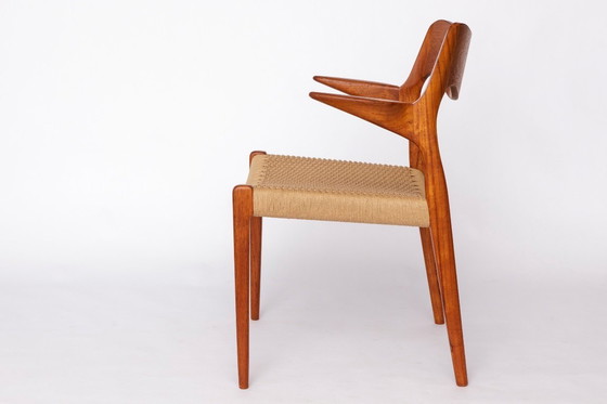 Image 1 of Niels Otto Møller Model 55 Armchair – Danish Teak Dining Chair with New Paper Cord Seat, 1960s Mid Century Modern