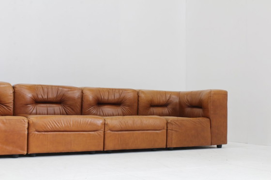 Image 1 of Vintage modulaire bank in cognac bruin leer jaren 70