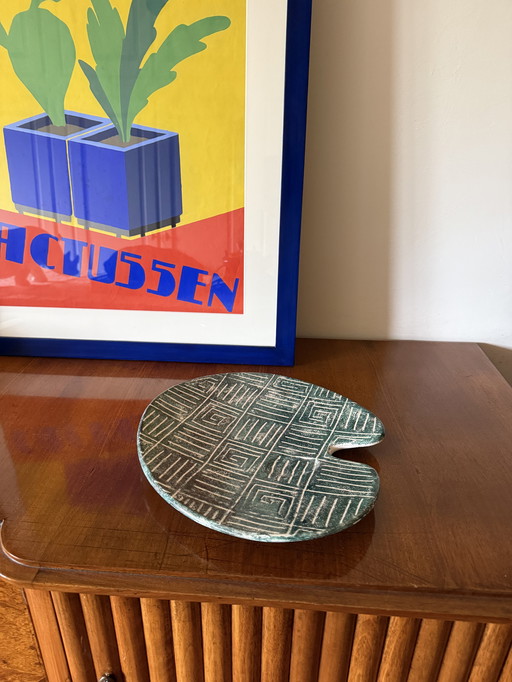 Assiette en céramique verte Mid Century Modern, France 1960s