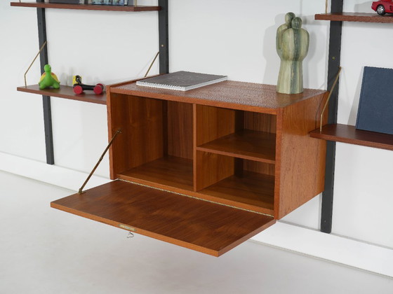 Danish Modular Shelving From The 1970s — Teak Veneer With Black Wall Rails, Ten Shelves – Bookcases, Wood (photo 11 of 18)