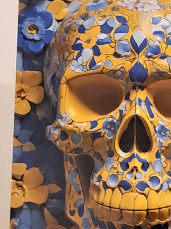 Image 1 of DEAD HEAD - Teschio con fiori di Delft - Stampa su lastra di alluminio