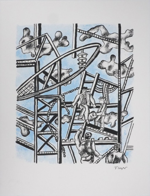 Fernand LEGER : Les Constructeurs (Bleu), Lithographie Signée – lithos zeefdrukken, Paper