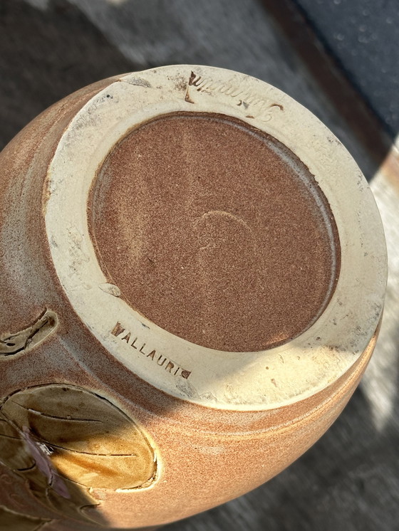 Image 1 of Vaso Vintage céramique années 60 décor floral - signé Vallauris H 20 cm