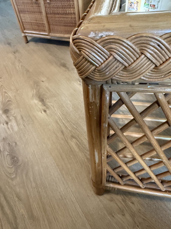 Image 1 of Vintage bamboe salontafel/ coffeetable  met glazen bovenblad