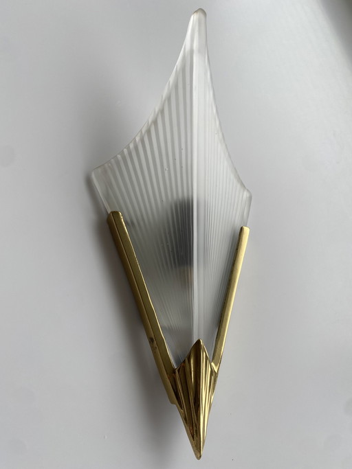 Vintage Art Deco wall lamp - brass with frosted glass - 1970s.