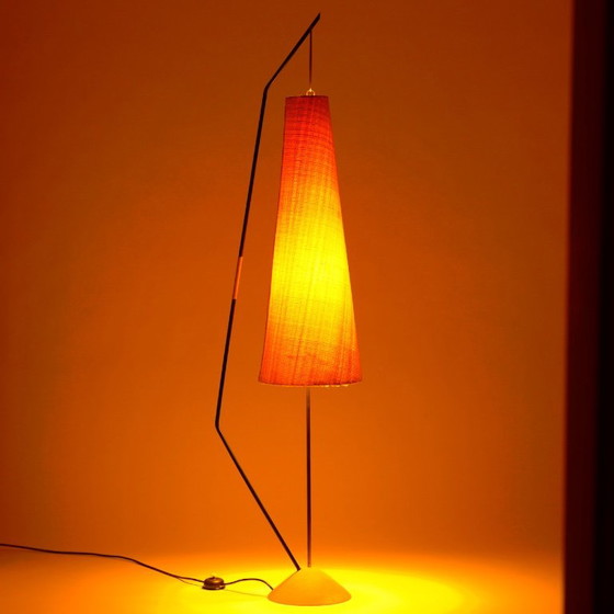Rare Lampadaire Kaiser Leuchten avec abat-jour en fibre tressée, Allemagne, années 1950 – Wicker, Brass (photo 6 of 16)
