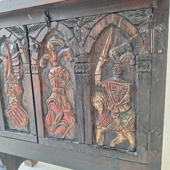 Image 1 of Arts of México Spaans-koloniale gesneden en beschilderde console/dressoir, jaren 1940-1950