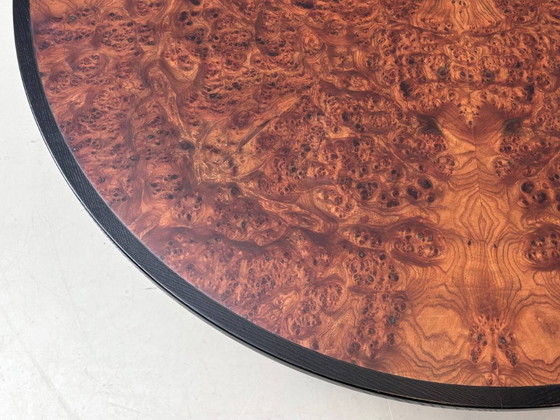 Image 1 of Round designer dining table made of thuja root veneer and steel, 1980s