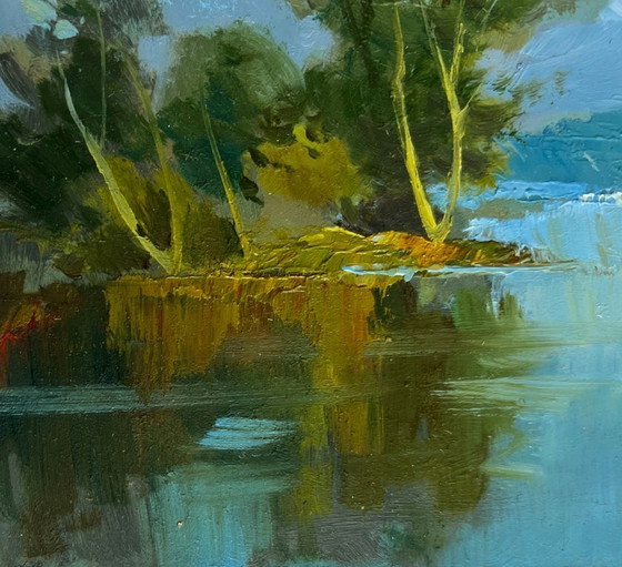 Image 1 of Original Oil Painting Summer River Landscape Peace and quiet in nature
