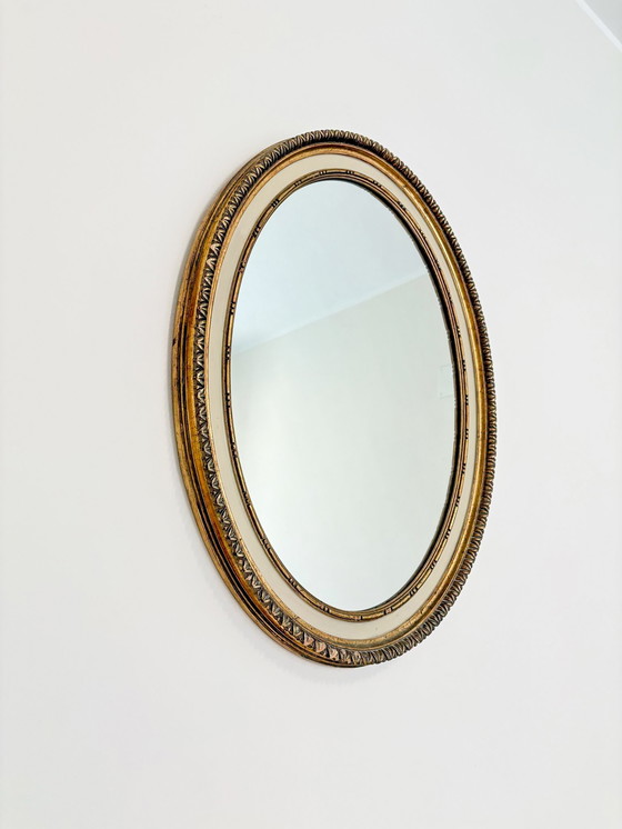 Image 1 of Pair of Oval Mirrors with Gold Finish, Italy, 1950s
