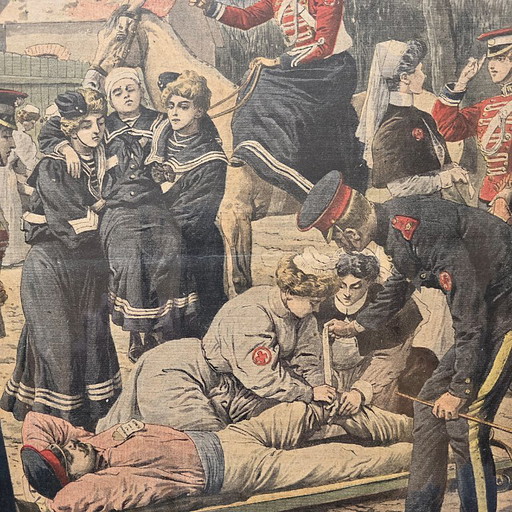 Litografía francesa antigua en color de Le Petit Journal, de 1909.