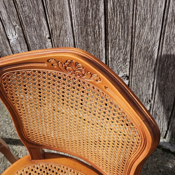 Image 1 of 4 chaises de salle à manger vintage françaises en rotin - chaises de style cottage - style Louis XV - années 80