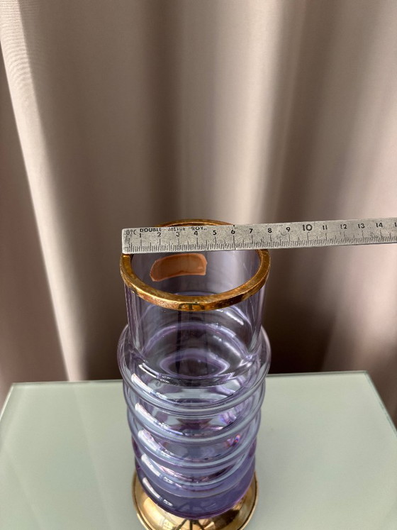Vintage Italian Hand-Blown Amethyst Glass Vase With Brass Mounts – R. Frisina, Reggio Calabria (photo 6 of 12)