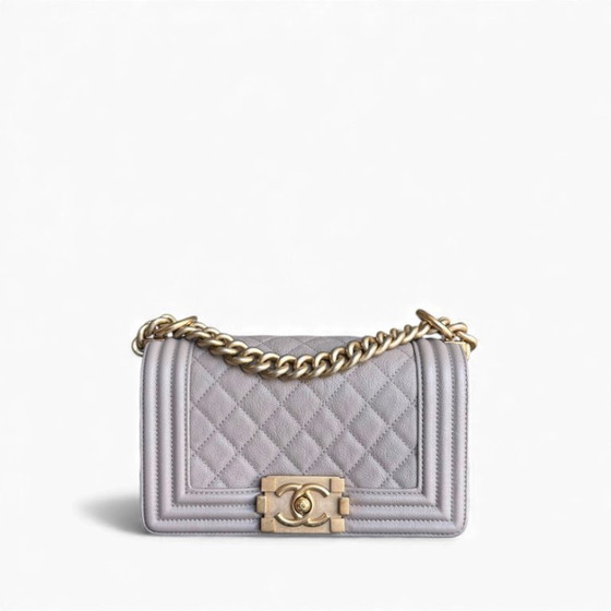 Image 1 of Chanel Boy Small - Caviar 20CM Gewatteerd generfd kalfsleer Grijs met gouden hardware Serie 27