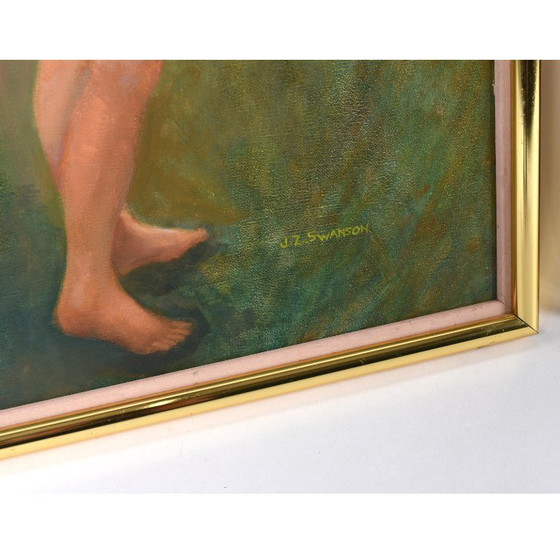 Image 1 of Pareja de cuadros dorados verdes de musas desnudas femeninas de Swanson